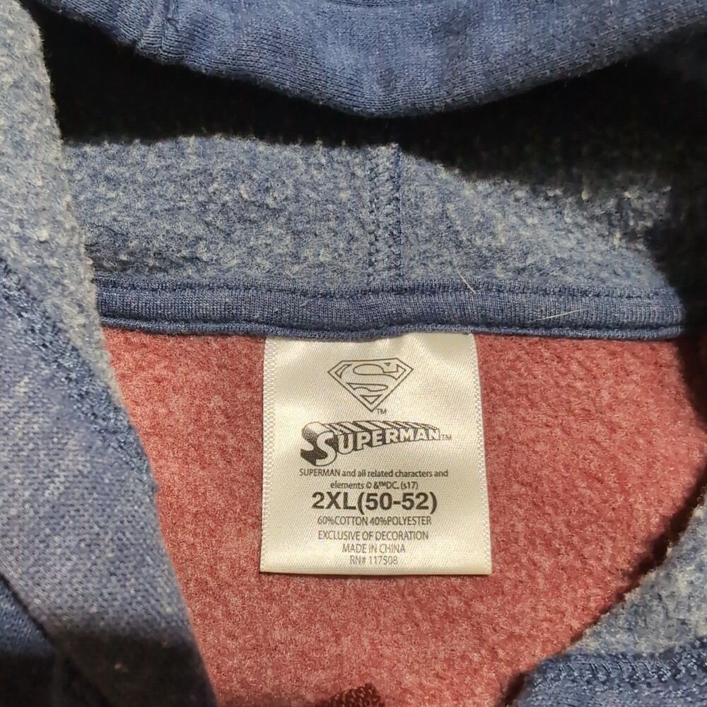 Superman Men’s 2XL Full Zip Fleece Lined Hoodie Jacket Heather Red Blue Pockets - Picture 5 of 6